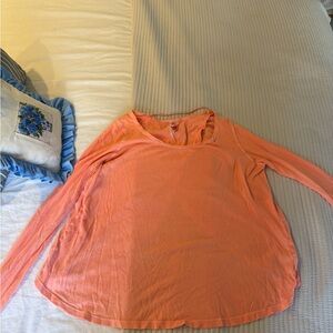 Free People Lightweight Long-Sleeve Scoop Neck Top - Coral